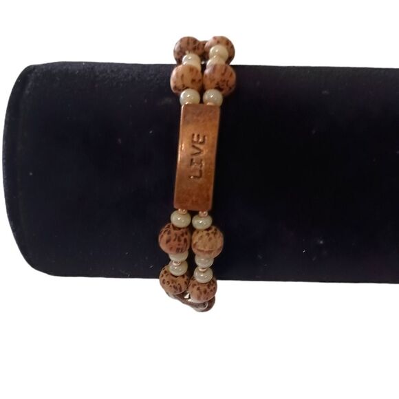 LIVE Beaded Bracelet Memory Wire Adjusts Bangle Cross Religious Inspirational - Picture 6 of 16